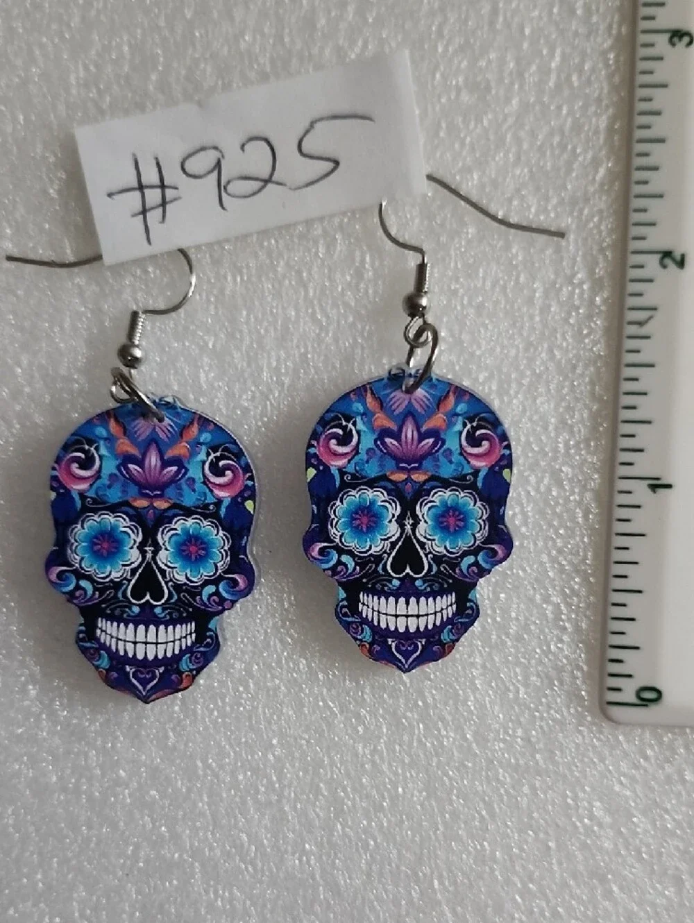 Hand Crafted Blue & Purple Floral Sugar Skull Earrings